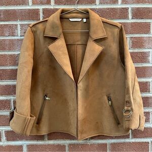 Soft Surroundings Jacket Suede Brown Open Front‎ Size Small